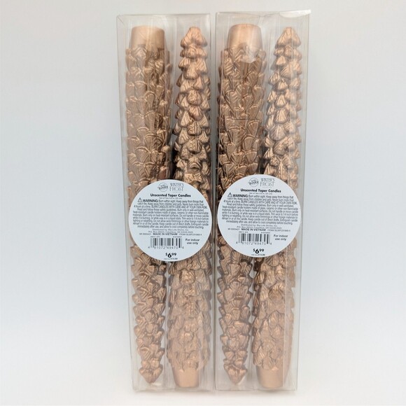 Gold Christmas Tree Taper Candles Unscented (4) 10" Metallic Holiday Decor Pine - Picture 3 of 6